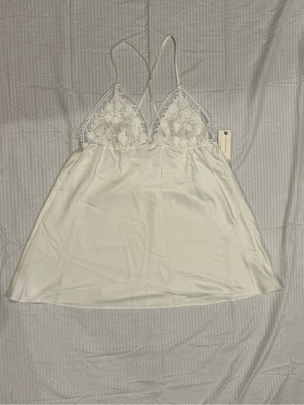 Anthropologie Ivory Lace-Trim Satin Slip Chemise